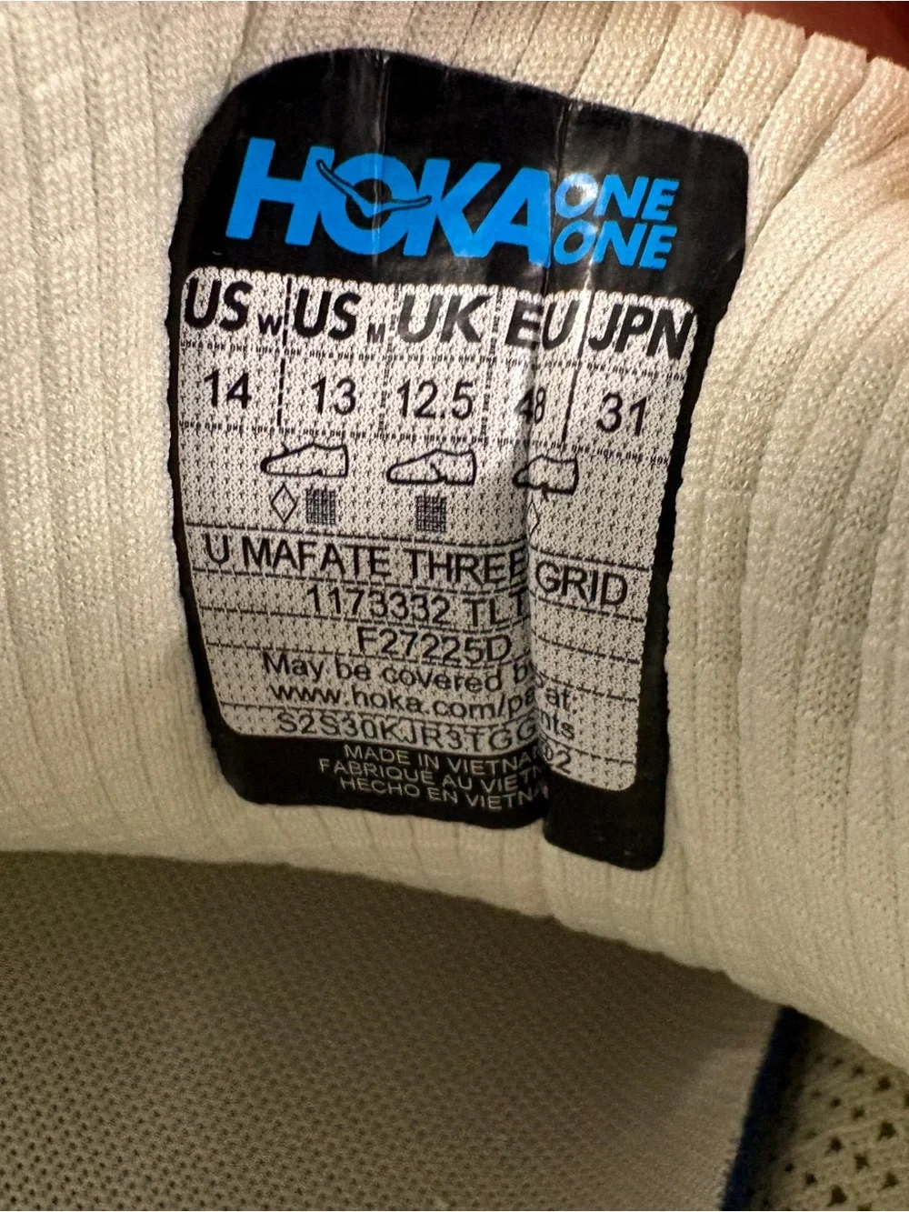Hoka One One Men Mafate Three2 Grid Lifestyle Trail Running Shoe Size 13